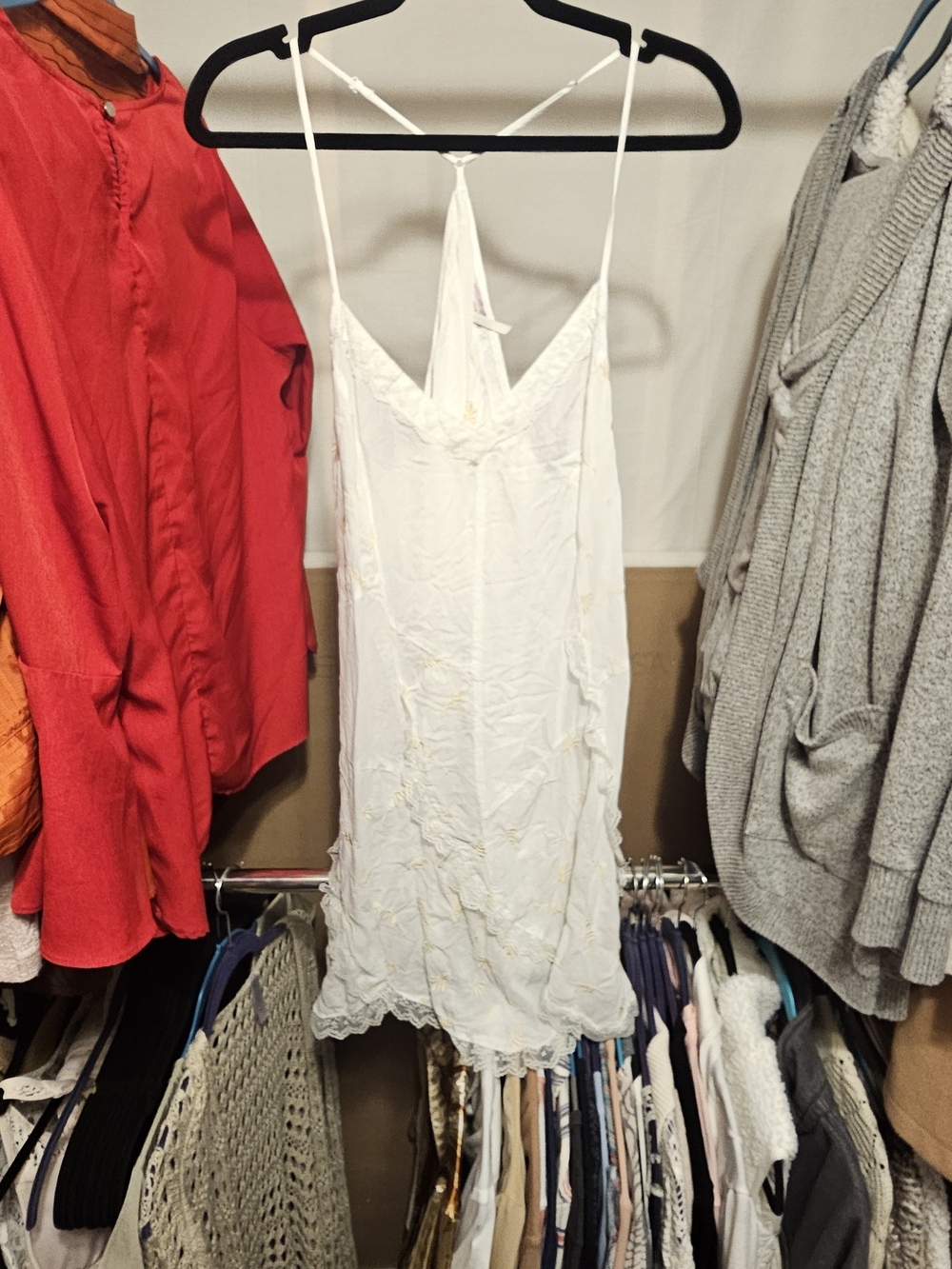 Free People White Lace-Trim Slip Camisole Dress